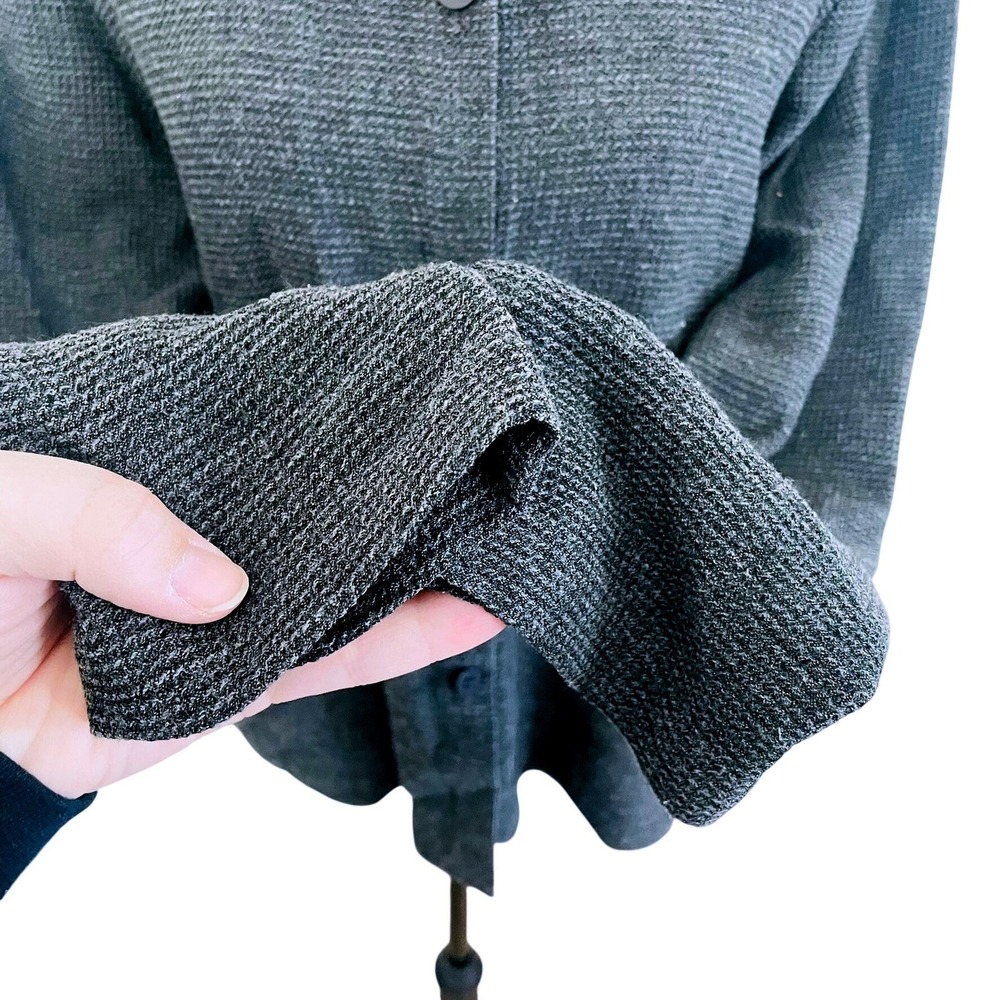 Eileen Fisher Waffle Wool Blend Italian Button Front Shirt Jacket Grey Womens SM - Picture 3 of 9